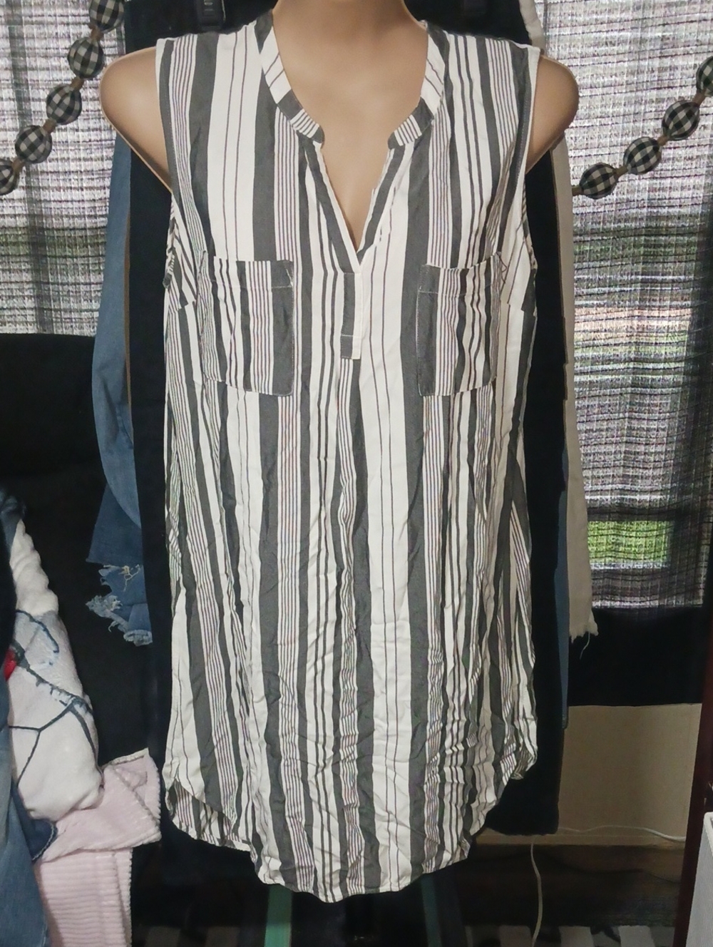 Merona Gray & White Vertical Stripe Midi Dress